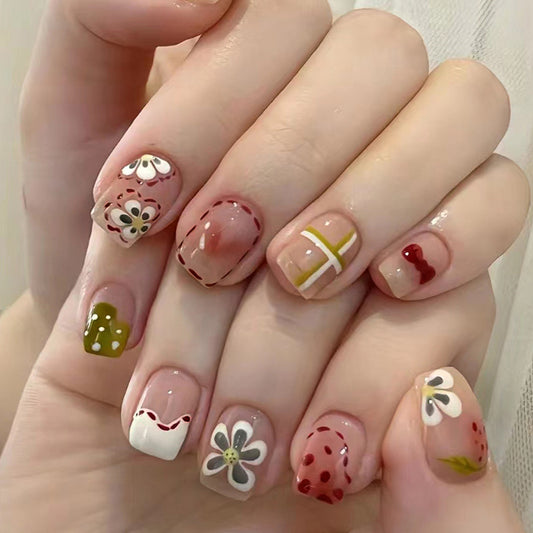 Nothing To Do Medium Square Multicolor Cute Press On Nails