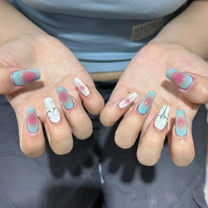 Looks Rare Long Coffin Blue Astrology Press On Nails