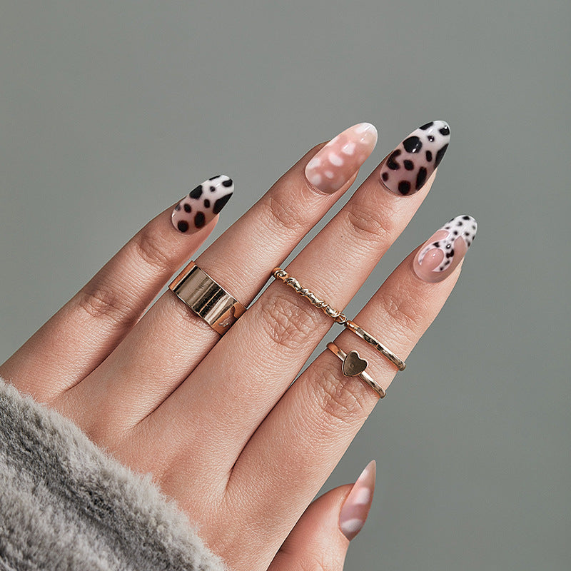 Watch It Run Medium Almond Black Leopard Press On Nails