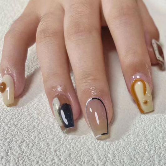 Middle Of Nowhere Medium Coffin Brown Abstract Press On Nails