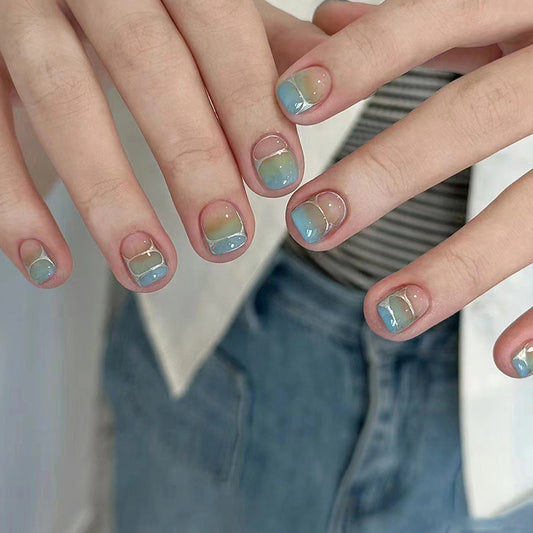 Never Forget Short Square Blue Y2K Press On Nails