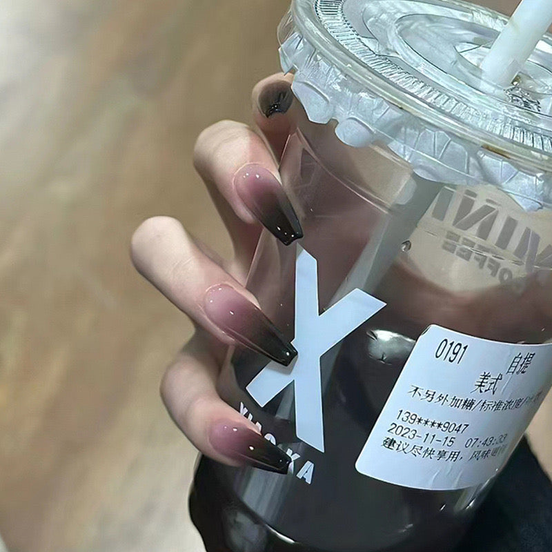 Sophisticated Sip Long Stiletto Gradient Brown Nails with Glossy Accent Tips