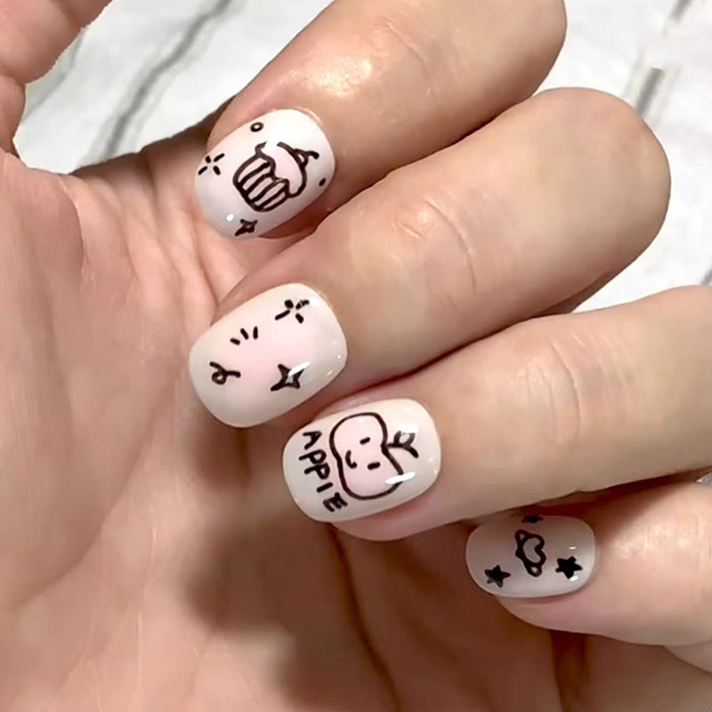 Apple Cupcake Short Squoval White Cartoon Press On Nails