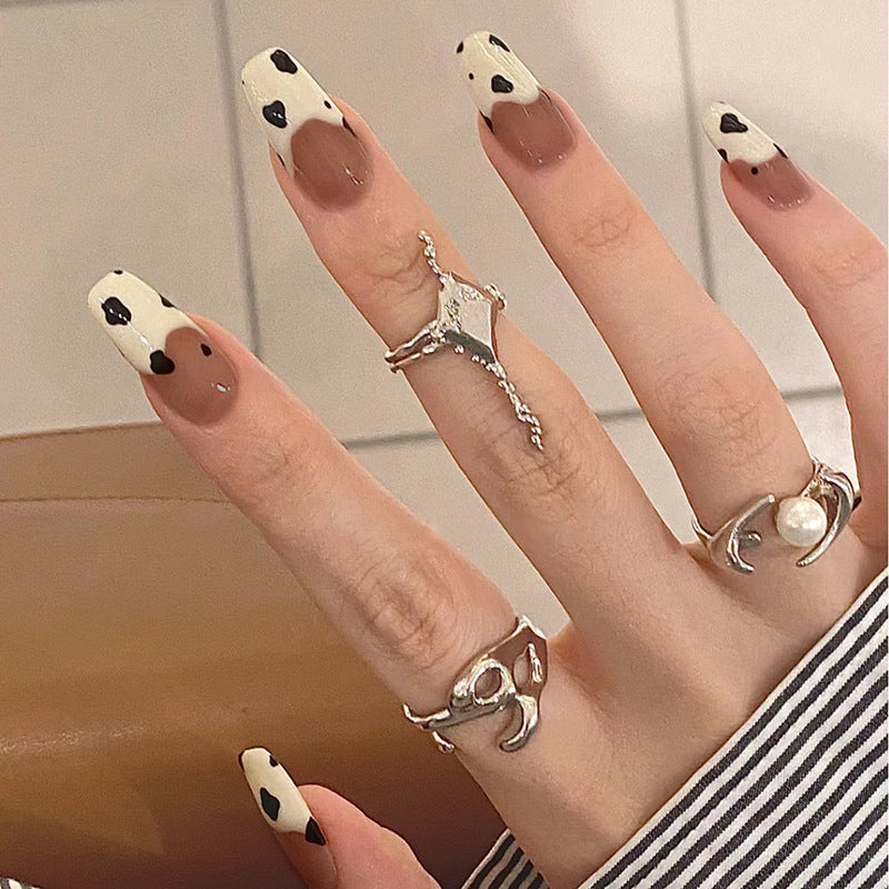Mooing Around Medium Coffin White Animal Pattern Press On Nails