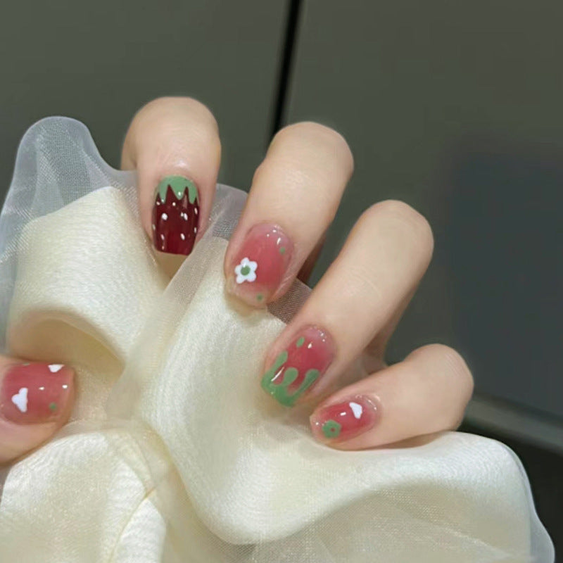 Strawberry Baby Short Square Red Cute Press On Nails