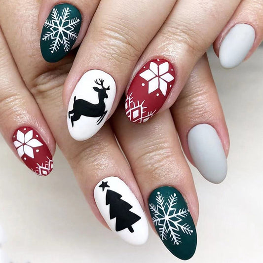A Classic Holiday Short Oval Red Winter Press On Nails