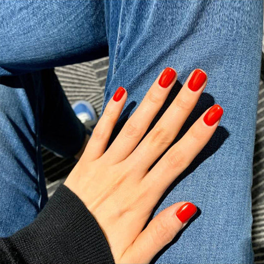 Classic Glossy Short Square Red Press Everyday On Nails