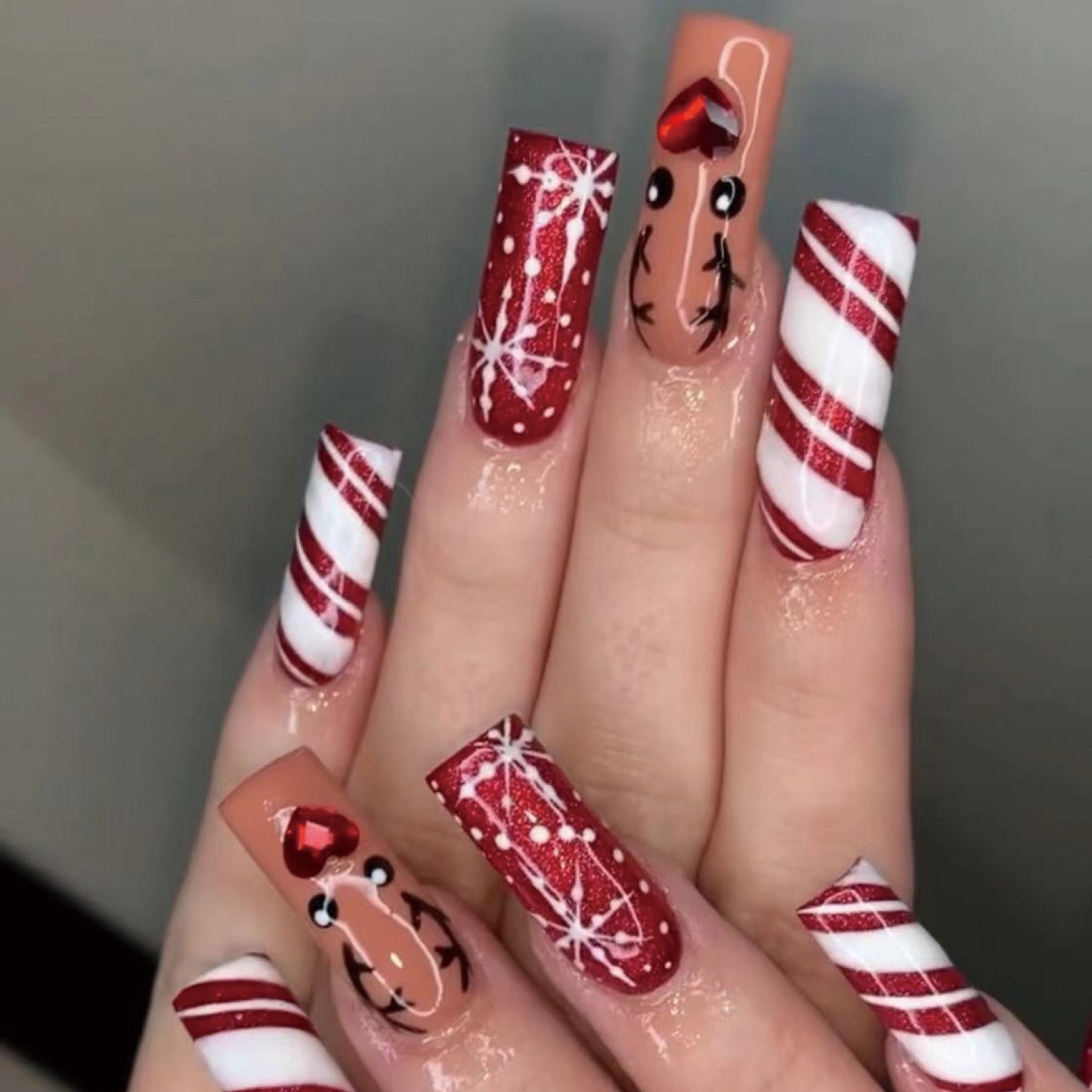 Rudolph Nose Long Square Red Holiday Press On Nails