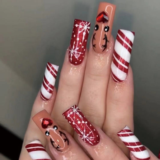 Rudolph Nose Long Square Red Holiday Press On Nails