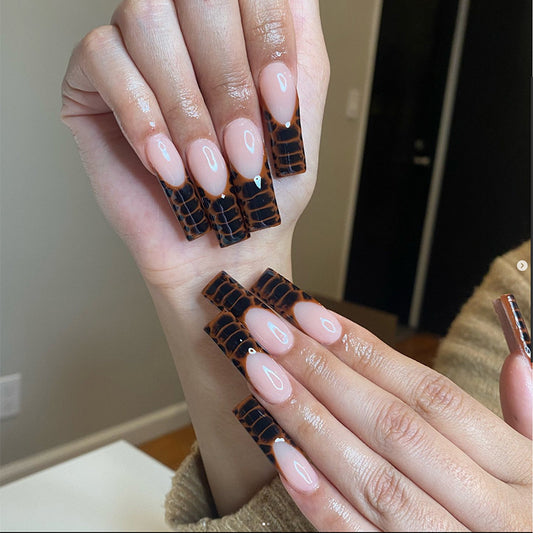 Enjoy Reading Long Square Brown Bold Press On Nails