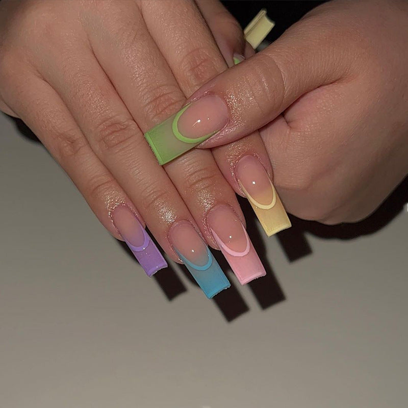 Watching Out Long Square Multicolor Everyday Press On Nails