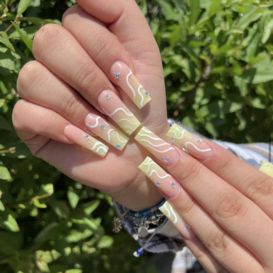 That Is Class Long Square Yellow Groovy Press On Nails