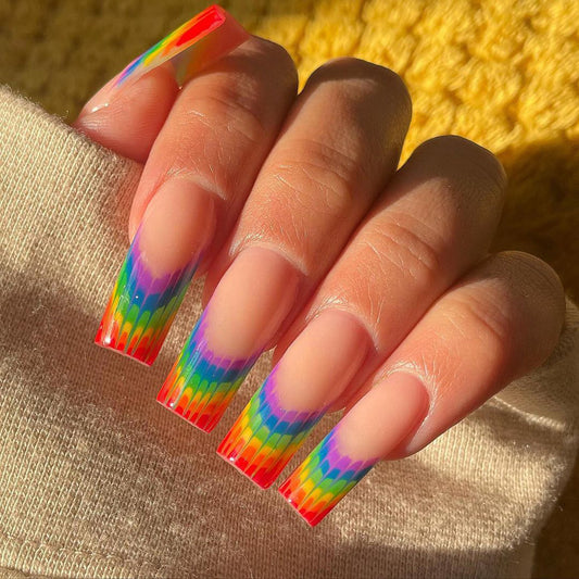 Why Not Medium Square Multicolor Rainbow Press On Nails