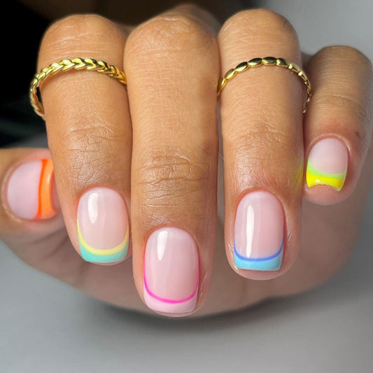 A Good Space Short Square Multicolor French Tips Press On Nails