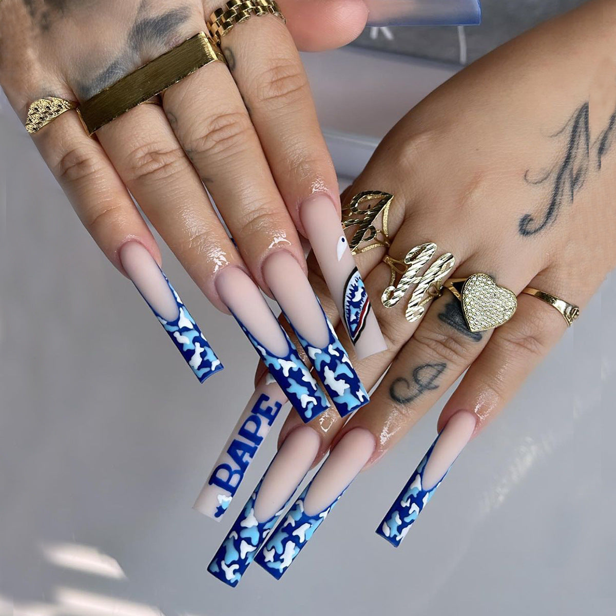 Go For It Long Square Blue Bold Press On Nails