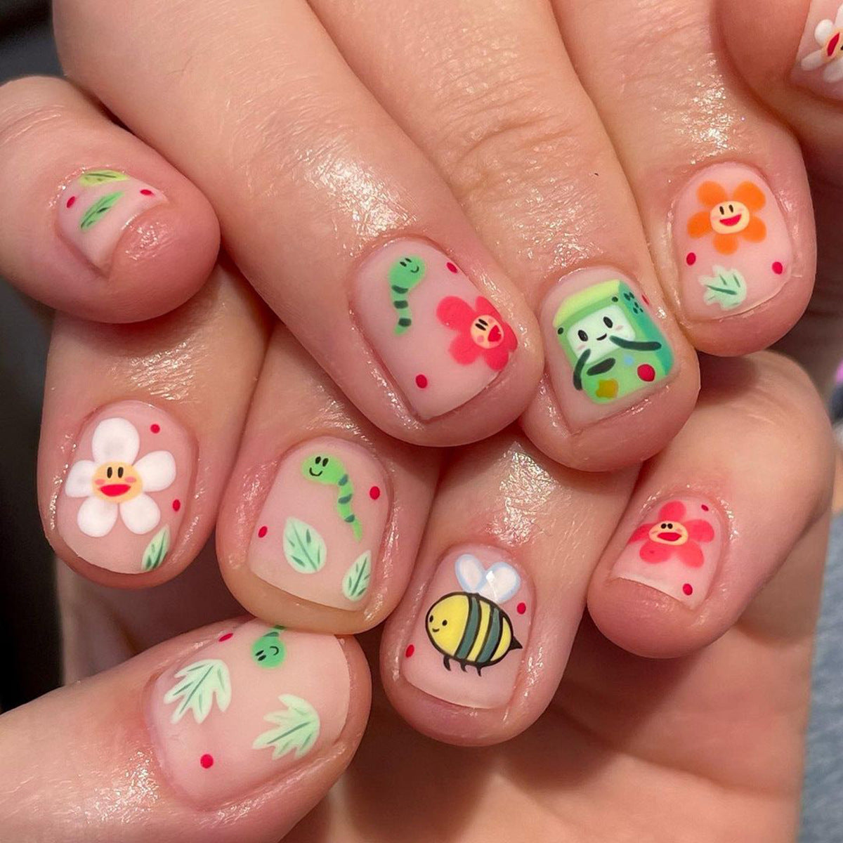 Robot Universe Short Squoval Multicolor Cartoon Press On Nails