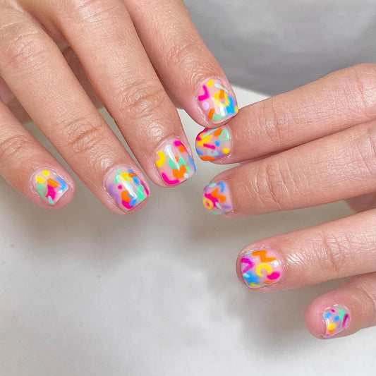 Paint Splatter Short Square Multicolor Bold Press On Nails