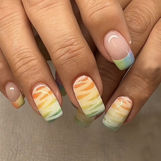 Striped A Lot Medium Coffin Multicolor Abstract Press On Nails