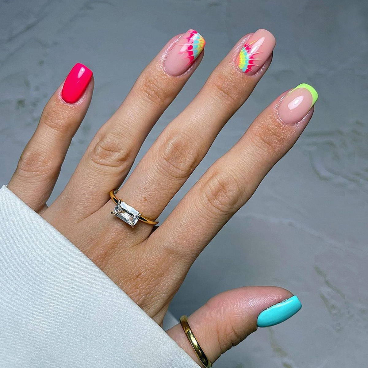 To Do Moment Short Square Multicolor Abstract Press On Nails