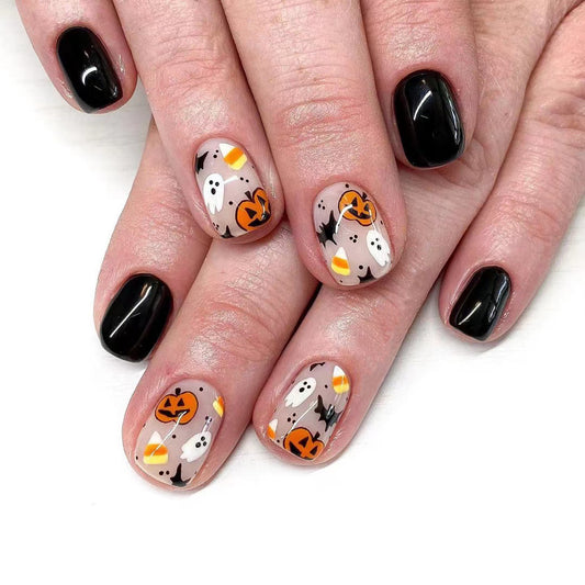 Candy Corn Party Short Square Multicolor Halloween Press On Nails