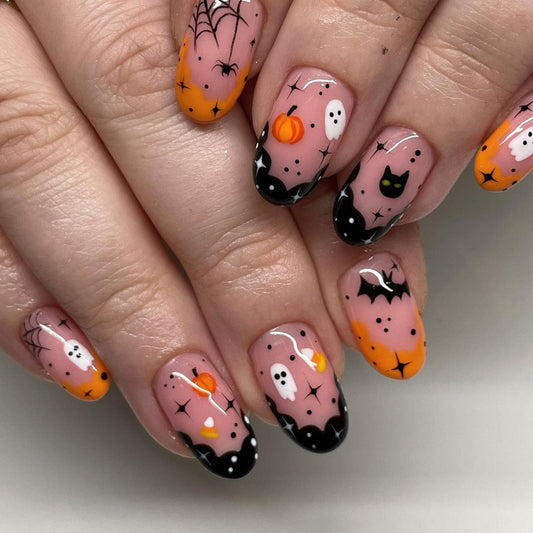 The Cutest Spook Medium Round Multicolor Halloween Press On Nails