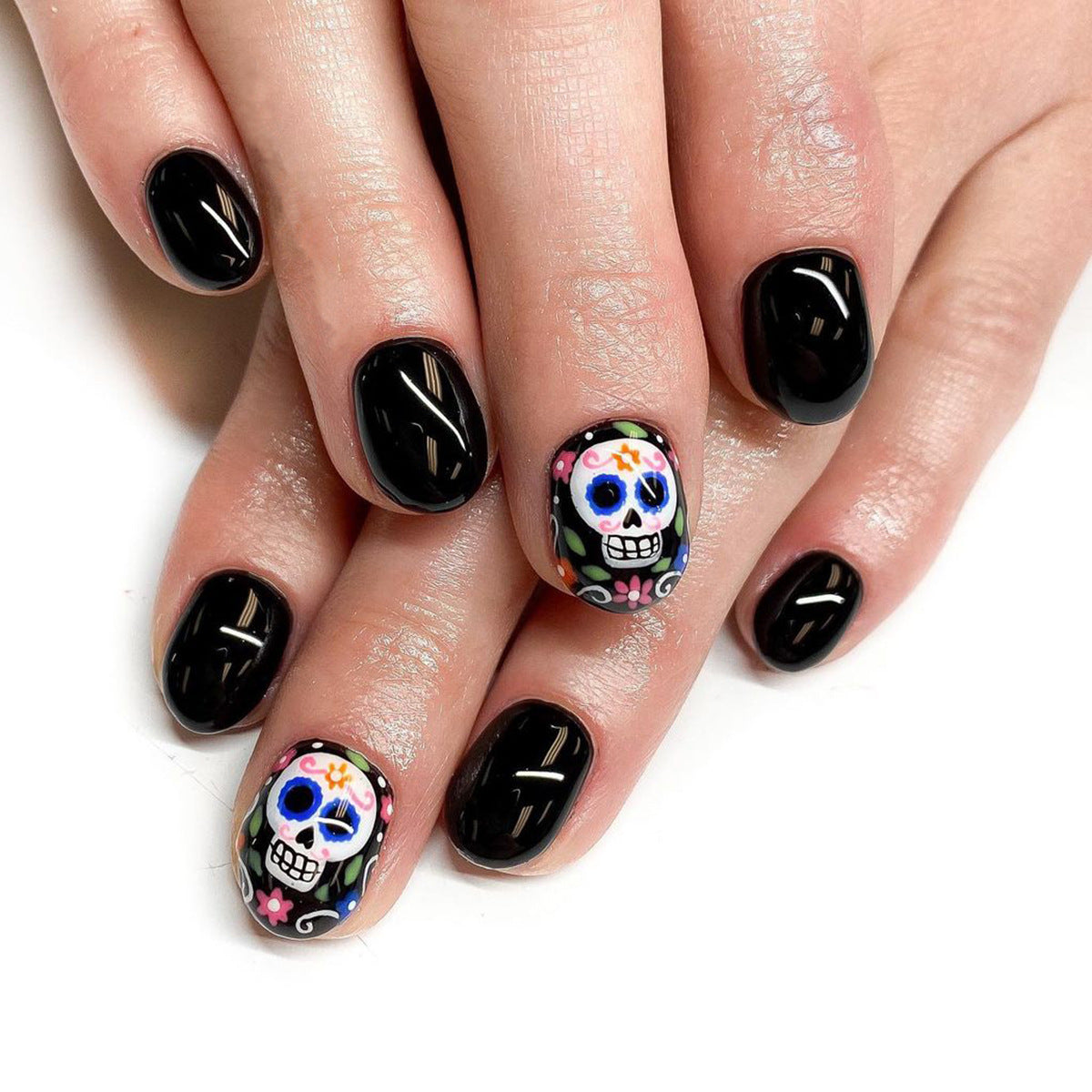 Muerto Short Squoval Black Halloween Press On Nails