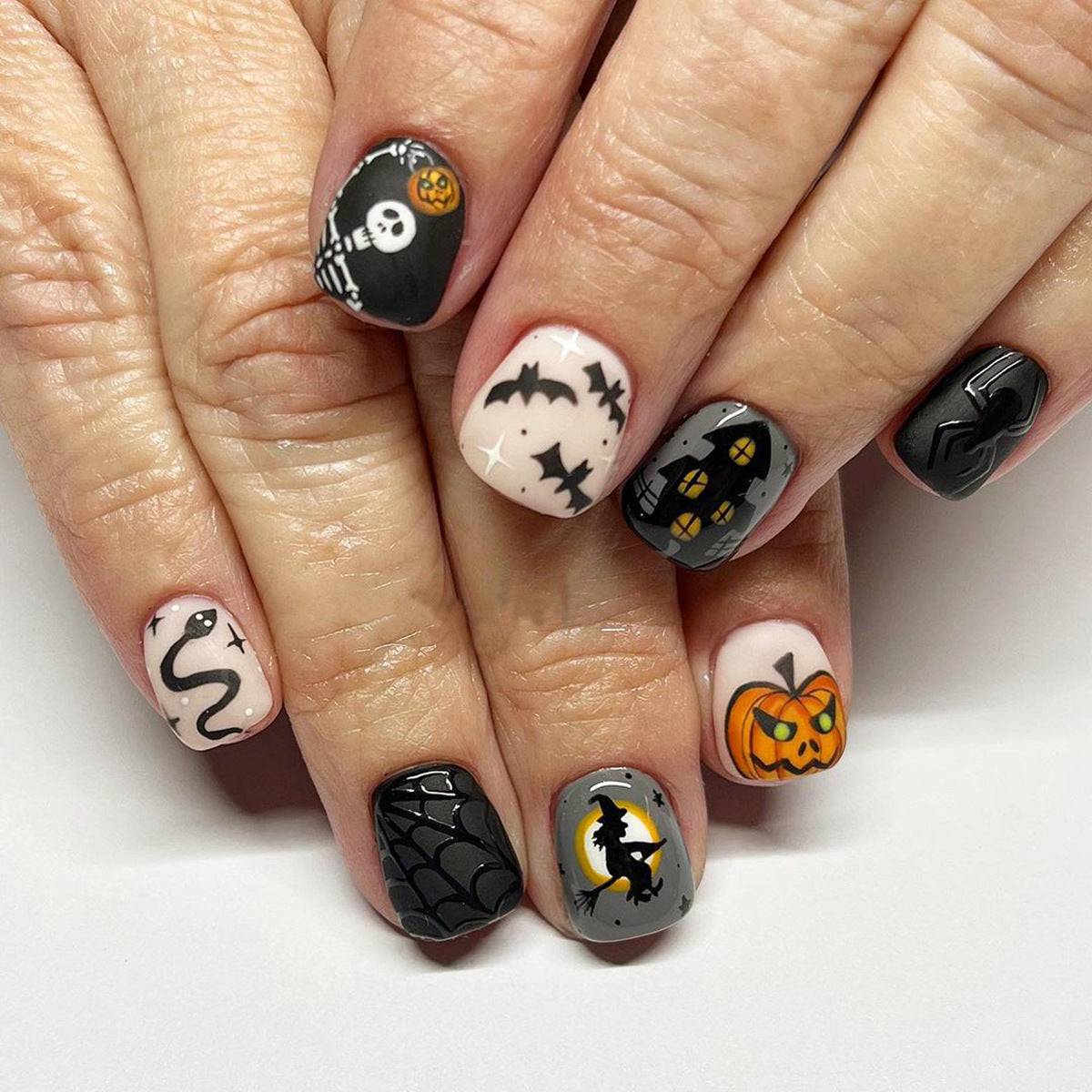 A Haunted House Short Square Black Halloween Press On Nails