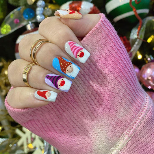 Gnomes In The House Medium Square Multicolor Holiday Press On Nails