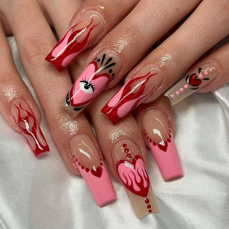 Eyeing Love Medium Square Red Glossy Press On Nails