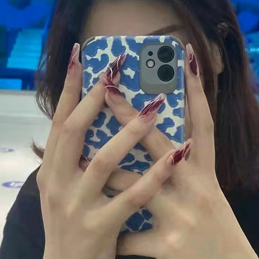 Mystique Maroon Long Coffin Burgundy Press On Nails with Metallic Swirl Accents