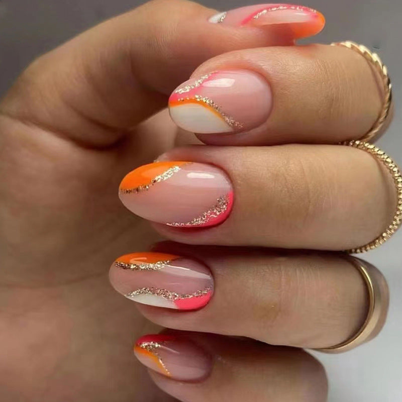 Can Feel It Medium Round Orange Glitter Press On Nails