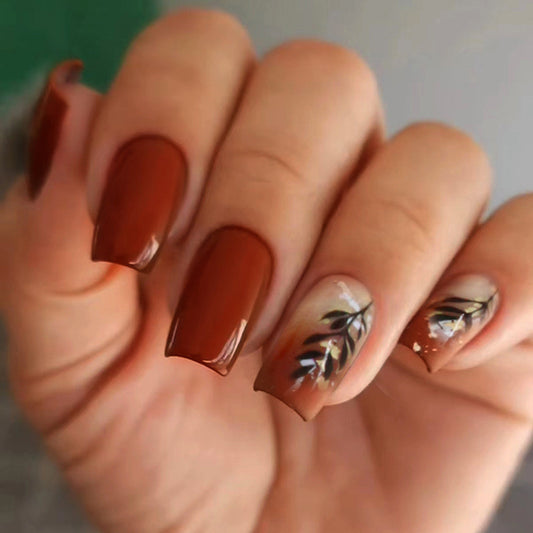The Classic Medium Square Brown Spring Press On Nails