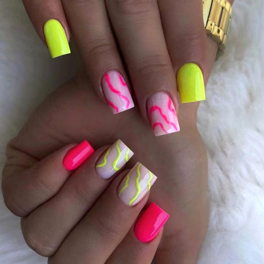 Electrifying Short Square Green Bold Press On Nails