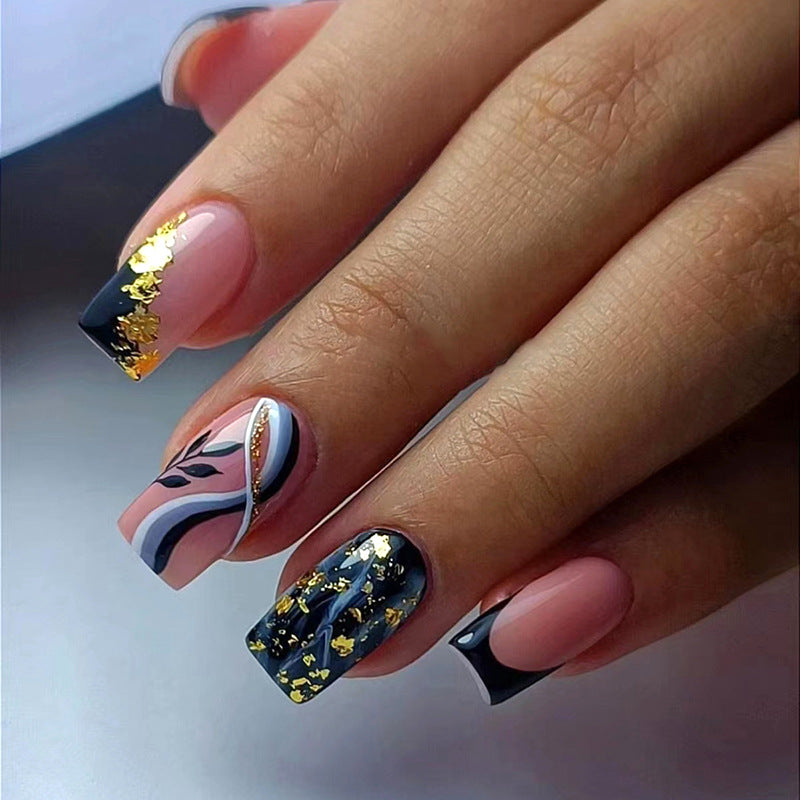 Specific Craft Medium Square Black Marble Press On Nails