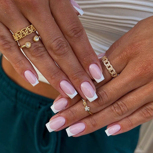 Certainly Discussed Medium Square White French Tips Press On Nails