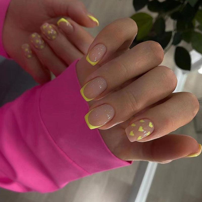 Coming Forward Short Square Yellow French Tips Press On Nails