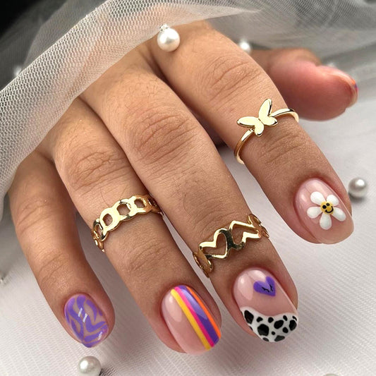 Sweet Dreams Short Squoval Multicolor Cartoon Press On Nails