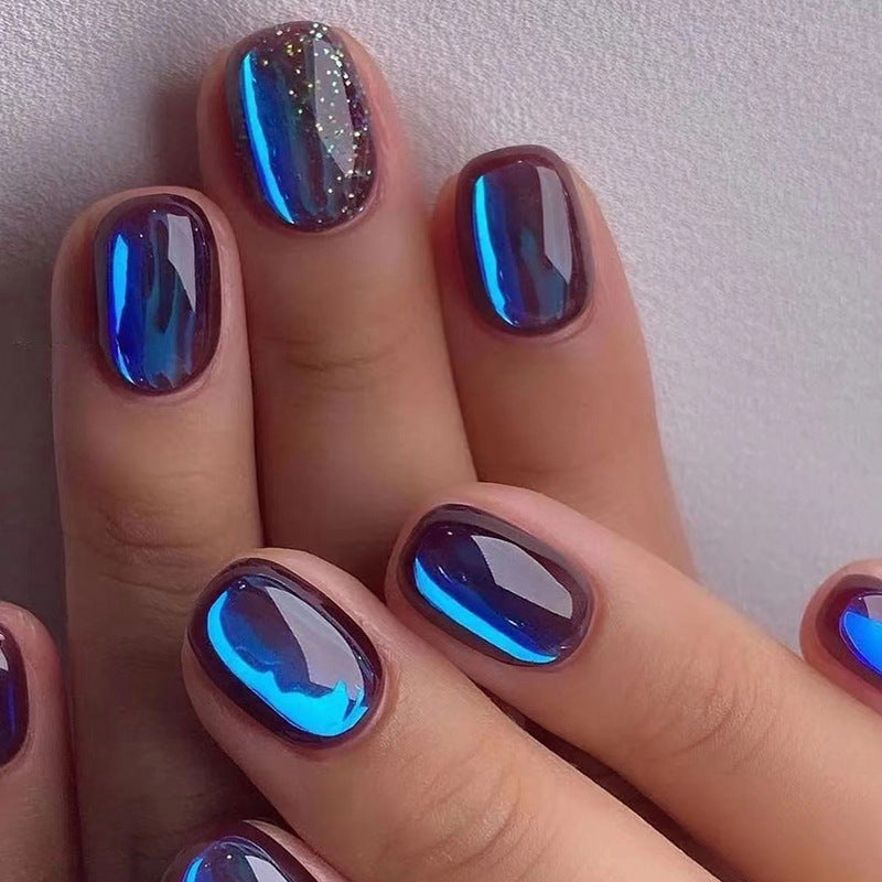 Phenomenon Short Squoval Silver Glossy Press On Nails