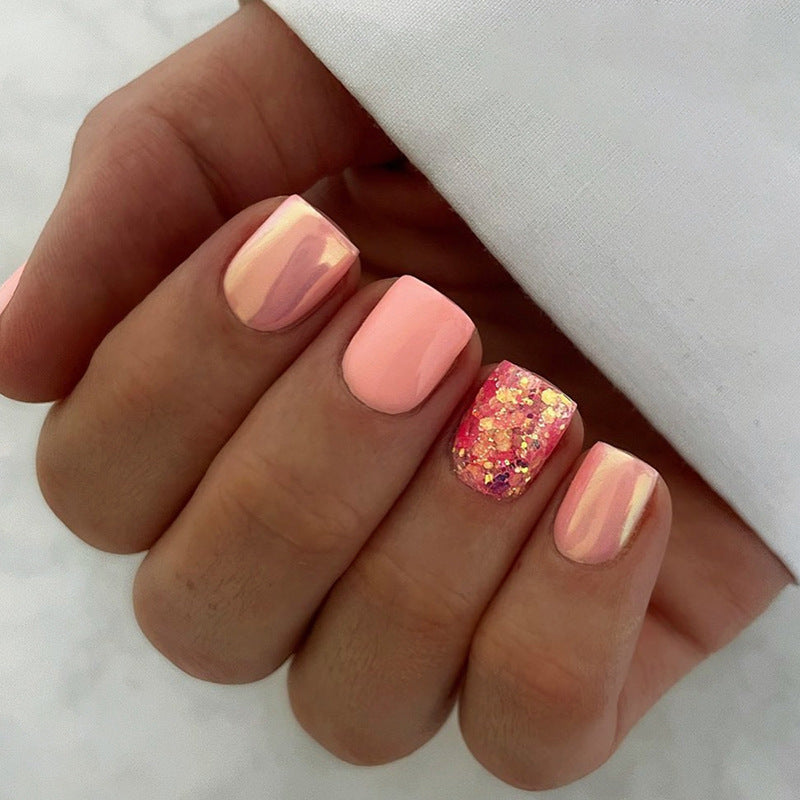 Hit Me Up Short Square Pink Glitter Press On Nails