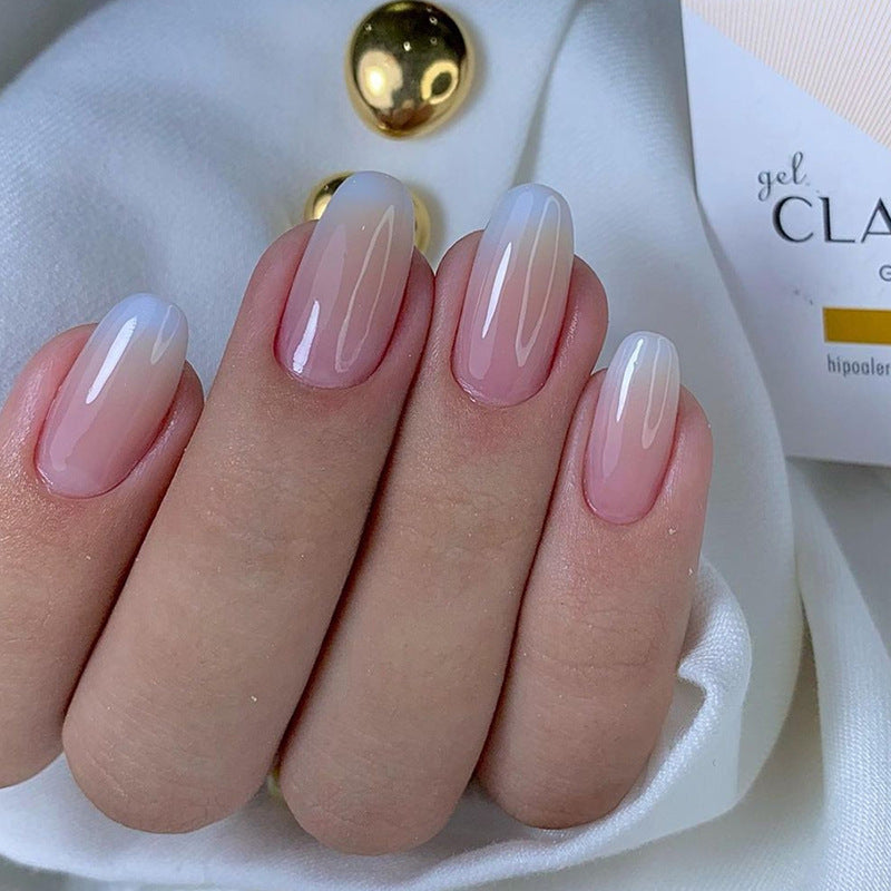 Novel Living Short Oval White Glossy Press On Nails