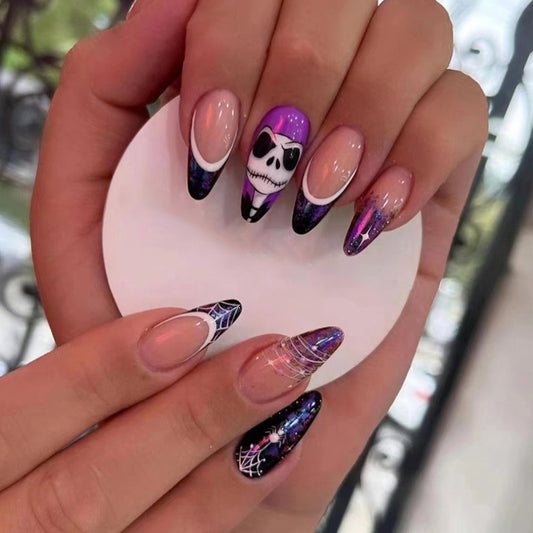 Jack Time Medium Almond Black Halloween Press On Nails