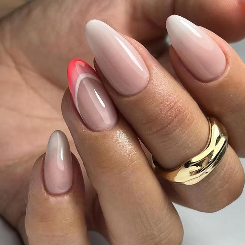 Halfway To New York Medium Almond White Glossy Press On Nails