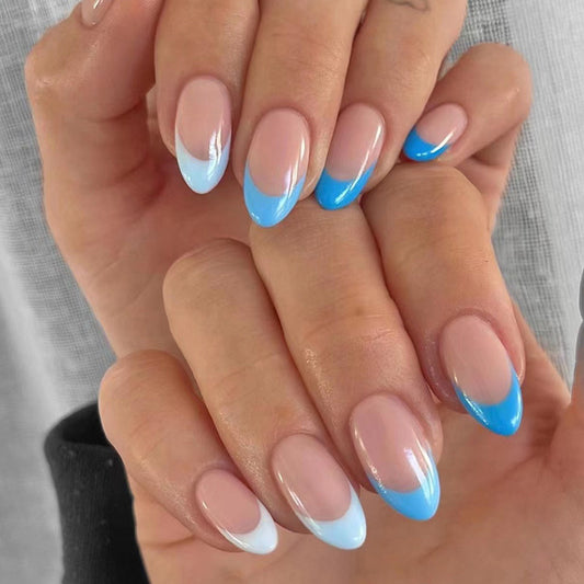 Tell You Something Medium Almond Blue French Tips Press On Nails