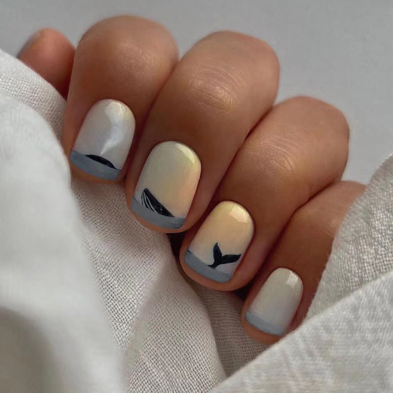 Whale Whale Whale Short Square Blue Cute Press On Nails