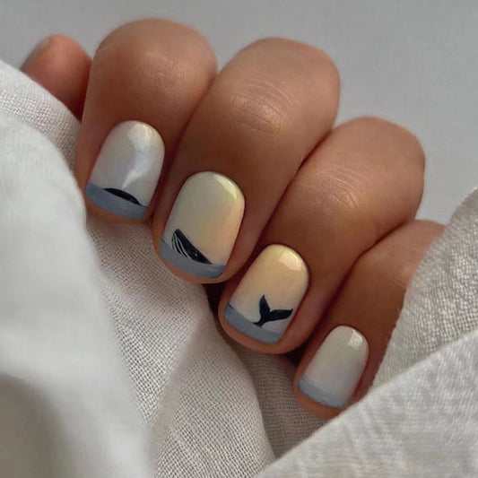 Whale Whale Whale Short Square Blue Cute Press On Nails