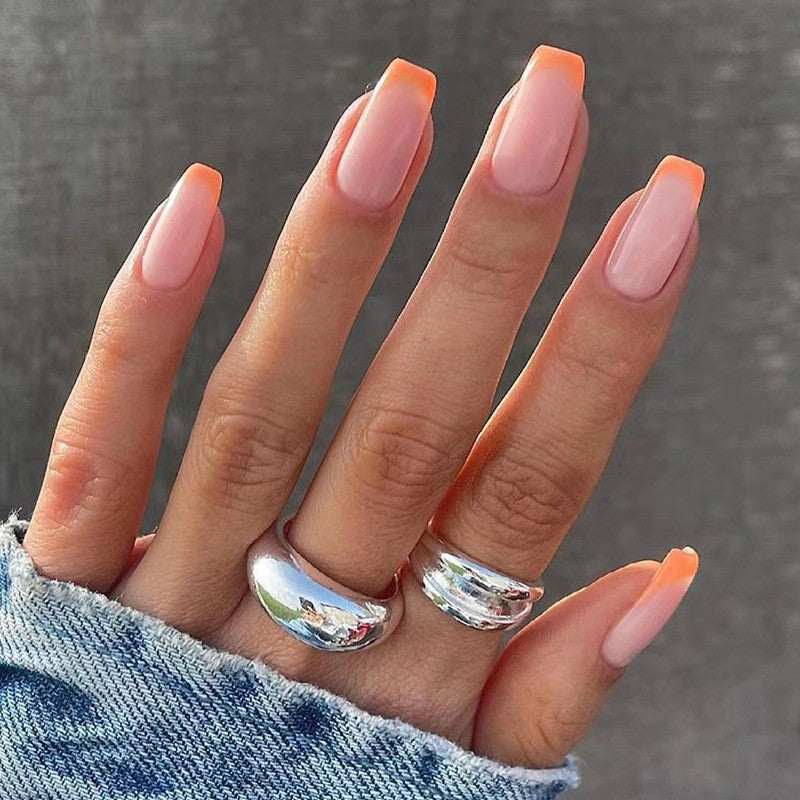 Peachy Keen Medium Coffin Press On Nail Set, Beige with Peach French Tips