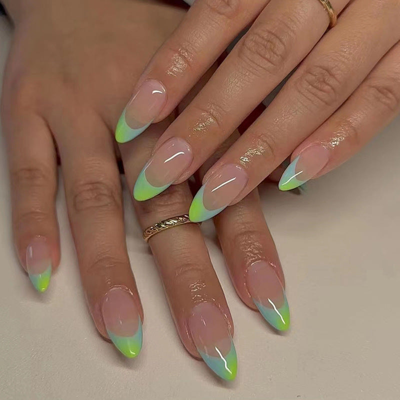 Ask For A Photo Medium Almond Green French Tips Press On Nails