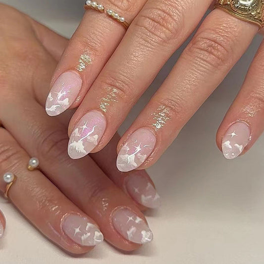 Cloudy Days Short Almond Pink Cute Press On Nails