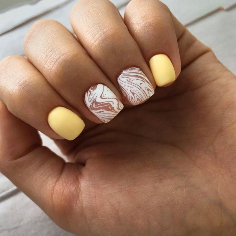 Playful Short Square Yellow Everyday Press On Nails