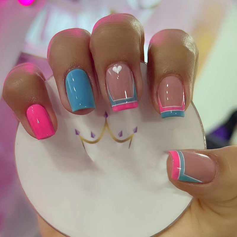 Playing Around Short Square Blue Groovy Press On Nails